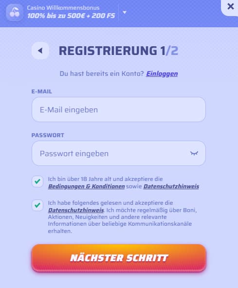 Spinrollz Registrierungsprozess